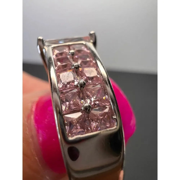 Pink and white CZ rhodium over sterling silver ring size 9 - Picture 6 of 10